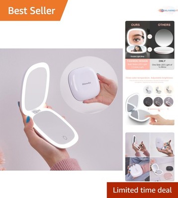 LED Travel Makeup Mirror 4 Inch 1X/10X Magnification White Dimmable Portable
