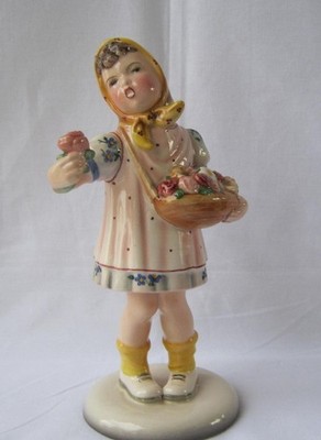 Large Vintage Keramos Dakon Glass Porcelain Flower Girl Wien Austria Vienna