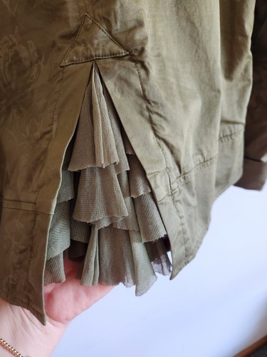 Twinset Simona Barbieri Khaki Cotton Military Jacket Size M Floral Print Luxury - Picture 6 of 7