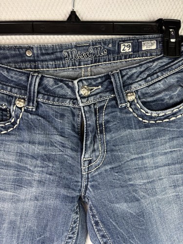 Miss Me Women’s Fleur De Lis Rhinestone Denim Blue Jeans SZ 29x31. BRAND NEW! - Picture 5 of 8