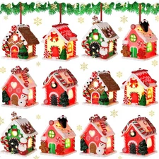 Thyle 12 Pieces Lighted Gingerbread House Ornament Glitter Holiday Christmas... 