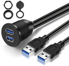 Double Ports USB 3.0 Car Flush Mount Cable, USB Dash Mount Adapter Male to Fe...