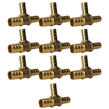 10 Pack XFITTING 1/2" x 3/8" x 3/8" Pex B Tee, Lead Free Brass, Crimp Fitting