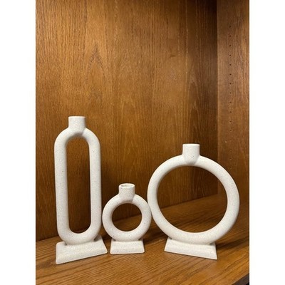 Set of 3  Crate & Barrel  Lorin  Cement Taper Candle Holders Modern Sculptura