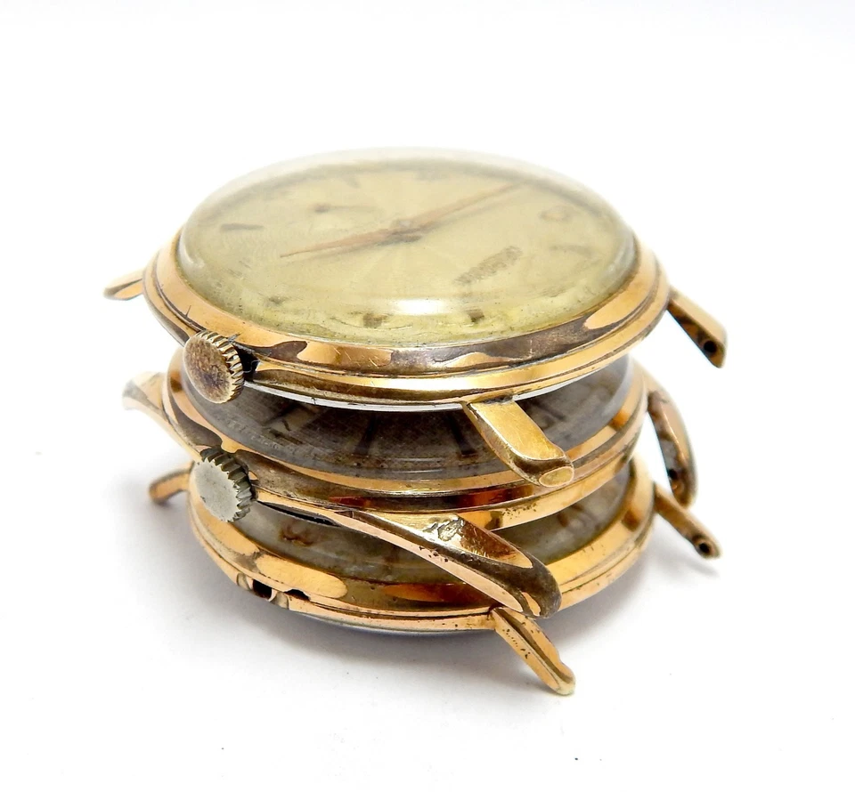 Lote de 3 relojes vintage cuerda manual hombre chapado en oro 1950c necesita revisión Foto 4 de 4