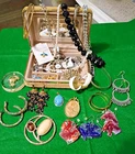 VTG to Now, Costume Jewelry Lot with Tan Velvet  Box New & Used Approx 37 Pcs.