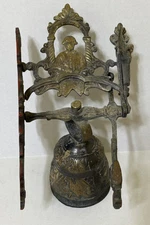 Antique Wall Mount Brass Bell for Door GARGOYLE / ANGEL w Louisiana Provenance