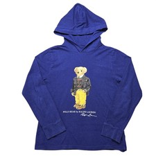 Polo Ralph Lauren Hoodie Kids 14-16 Blue Polo Bear Graphic Pullover Tagless