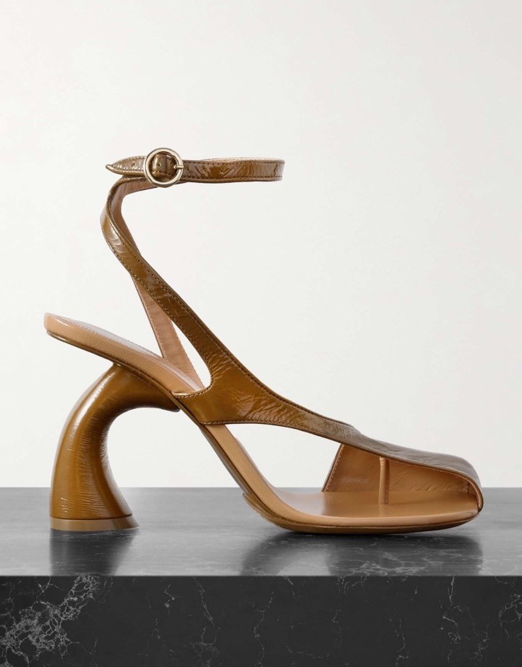 Dries Van Noten High Heel Sandals Tan Crinkled Leather Shoes