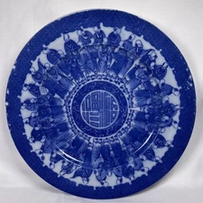 ATQ Japanese Meiji Porcelain Sara Plate Blue White Transfer  8.25” Rare Design