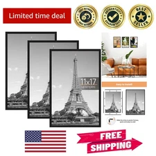 3-Pack Lightweight 11x17 Black Poster Frames - Easy Install & Stylish Design