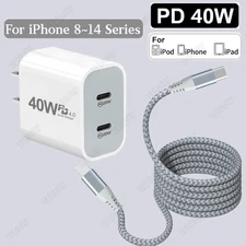 Fast Charger 40W Power Adapter Block Type C USB C Cable For iPhone14 13 12 11 XR