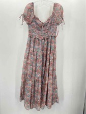 Pre-Owned En Saison Pink Size Medium Floral Shift Midi Short Sleeve Dress