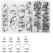 100/40 Pcs Assorted Stainless Steel Hose Clamp Kit & No Driver Jubilee Clips