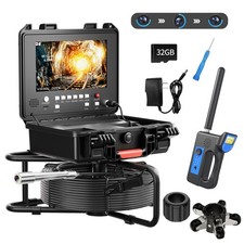 50m Sewer Drain Pipe Inspection Camera w/ 512HZ Locator 9" Monitor Self-Leveling