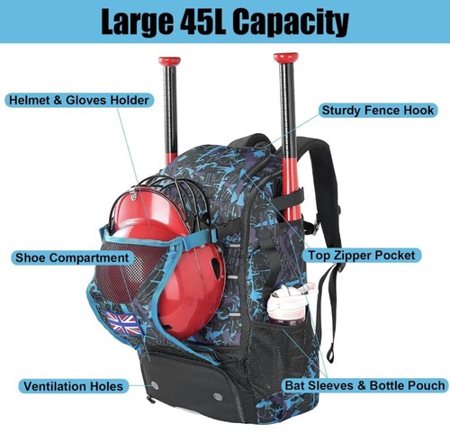 POWER KING 45L Zaino Sportivo Grande Capacità Porta Casco, Porta Pipistrelli Viaggio - Foto 3 di 8