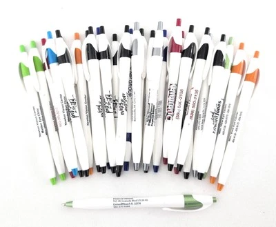 30ct Lot Misprint Retractable Click Pens JAVALINA Hub Pen WHITE MIXED COLOR TRIM