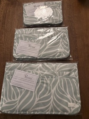 Periea Handbag Organizer Insert 3 Piece Set Womens Aqua White Leaf Print Purse