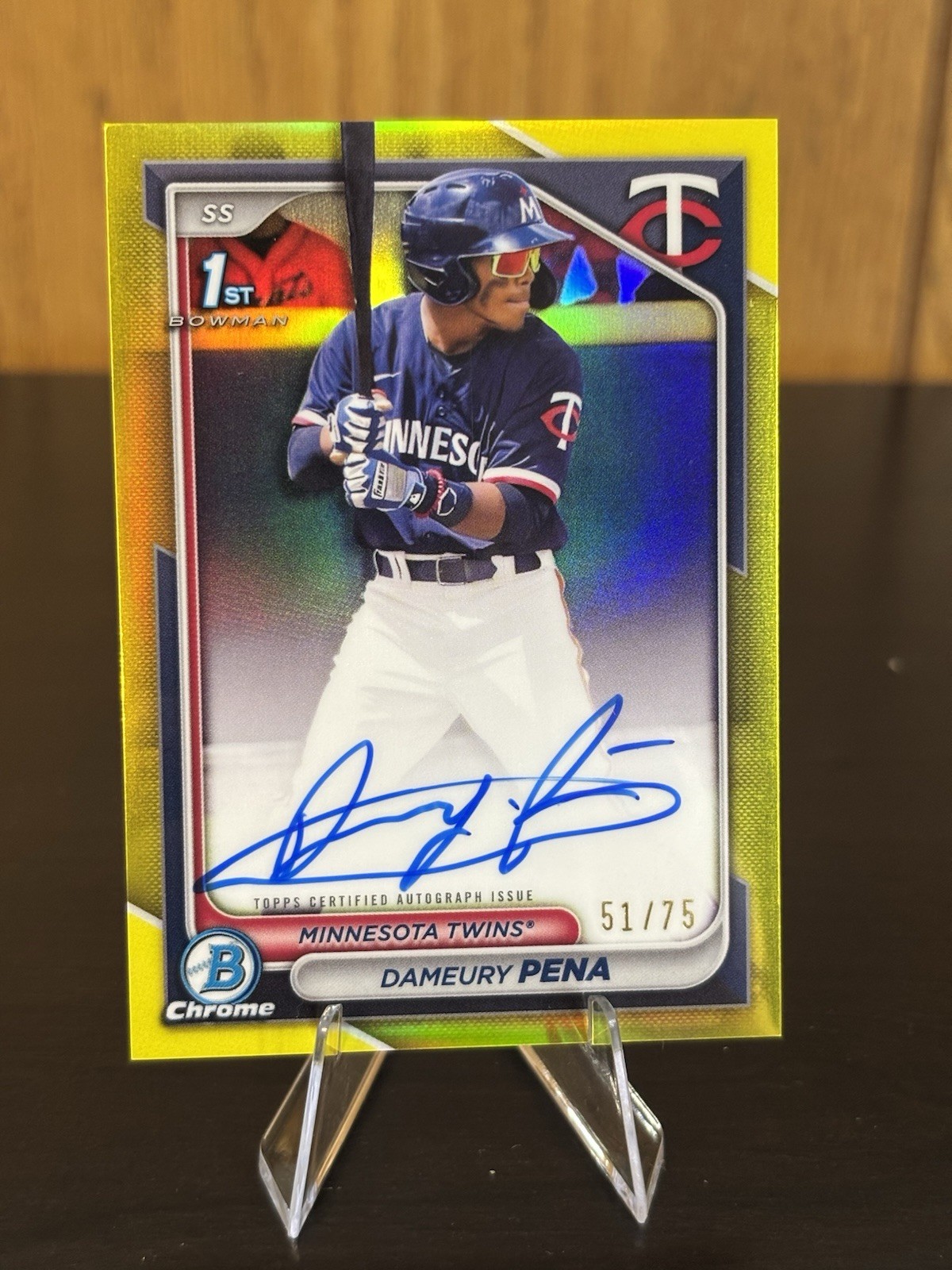 2024 Bowman Chrome Dameury Pena Auto Yellow Refractor 1st /75 Twins