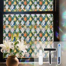 Lattice Stained Glass Window Film Static Cling with Tools - 17.5 x 78.7 Inch ...