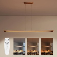 42" Wood Linear Pendant Light Kitchen Island Light Dimmable with Remote