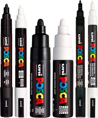 Black & White Bullet Tip - Set of 6 Pens (PC-5M, PC-7M, PC-3M)