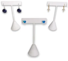 N'ice Packaging - 3 Qty White Leatherette 4.75" High Free-Standing Earring T-...