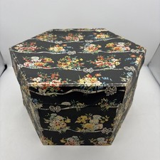 Vintage 1950s Marshall & Snelgrove Hexagonal Floral Hat Box 30cm