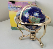 Blue Lapis Rotating Globe Precious Inlaid Sto...