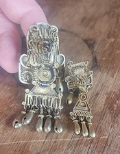 1930s-40s Vintage Vermeil Sterling Silver Aztec Mixtec Revival SUN GOD Brooch