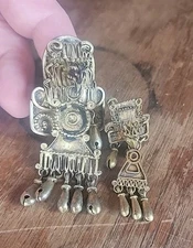 1930s-40s Vintage Vermeil Sterling Silver Aztec Mixtec Revival SUN GOD Brooch