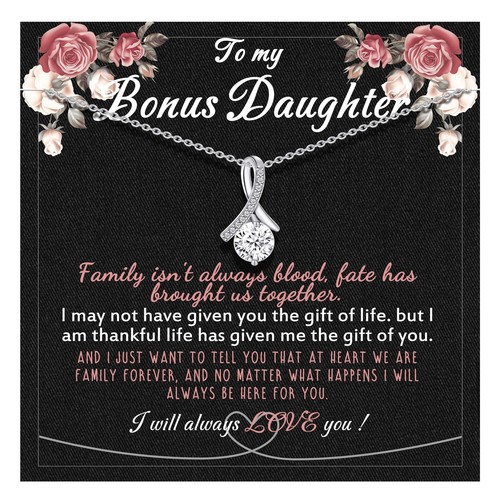 Bonus Daughter Silver Pendant Necklace - Stepdaughter & Daughter in Law Gifts...