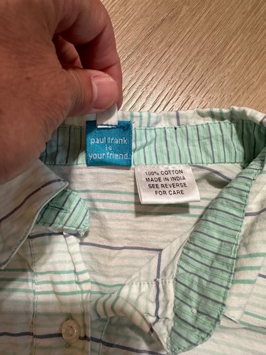 Paul Frank Women’s Top Cap Sleeve Button up Teal Stripe sz M - Picture 6 of 13