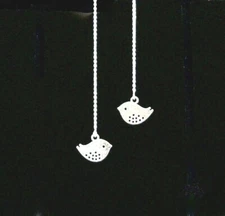 "IAJ" Cute Spotted Bird w/ Sterling Silver Ear Threads Threader Earrings 