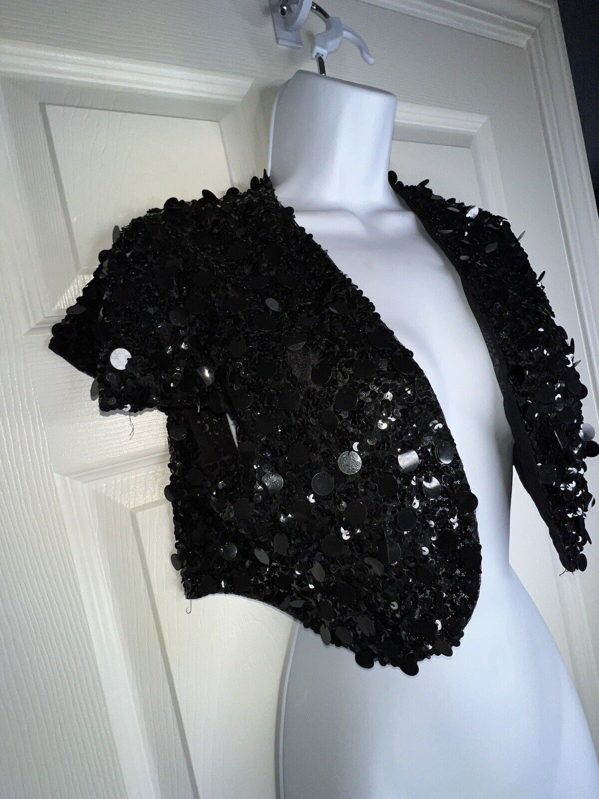 Betsey Johnson Medium Vintage Black Sequin Crop J… - image 9