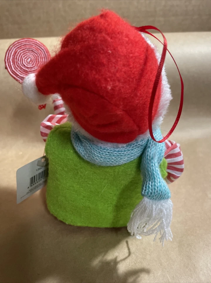 Adorno de Navidad - Muñeco de nieve sentado cabeza de cerámica manos sosteniendo piruleta  Foto 4 de 4