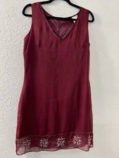 Boutique Europa Womens Burgundy Embroidered Trim Dress Size 10 Oxblood