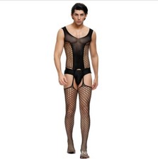 Bodystocking Uomo Cavallo Aperto Catsuit Sexy lingerie Intimo Tuta Rete Pizzo
