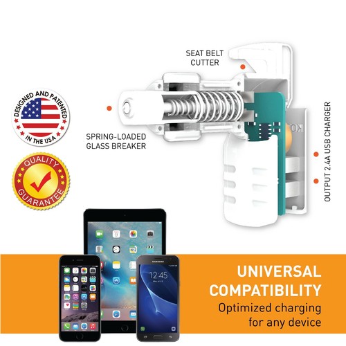 2.4A USB Escape Tool Car Charger, Spring Loaded Window Breaker Seat Belt Cutter - Bild 2 von 7