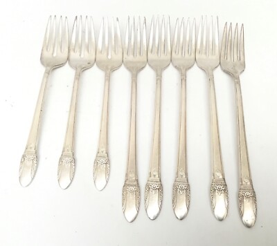 International FIRST LOVE 3 Salad Fork 5 Grill Viande Forks Lot/8 Silverplate 