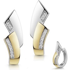 Echt 925 echt Silber Klapp Creolen Kreolen Glanz Ohrringe bicolor Zirkonia Paar