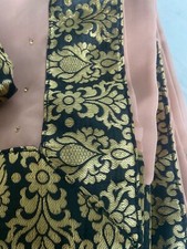 Saree - Pink and black/gold - with ready made blouse, with black and gold border