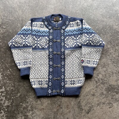 Vintsge 80s Norsk Wear Nordic Wool Clasp Sweater Mens Size XS Blue