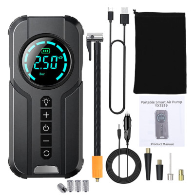150 PSI Air Compressor Tire Inflator Fits Car Moto Bike Tires Air Pump Cordless
