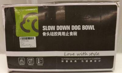 Super Design Slow Down Bowl Double Food & Water Dog Dish Purple bone Shaped