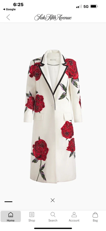 ALICE & OLIVIA IVAN EMBELLISHED ROSE COAT (small) NWT - MSRP $2,495.00