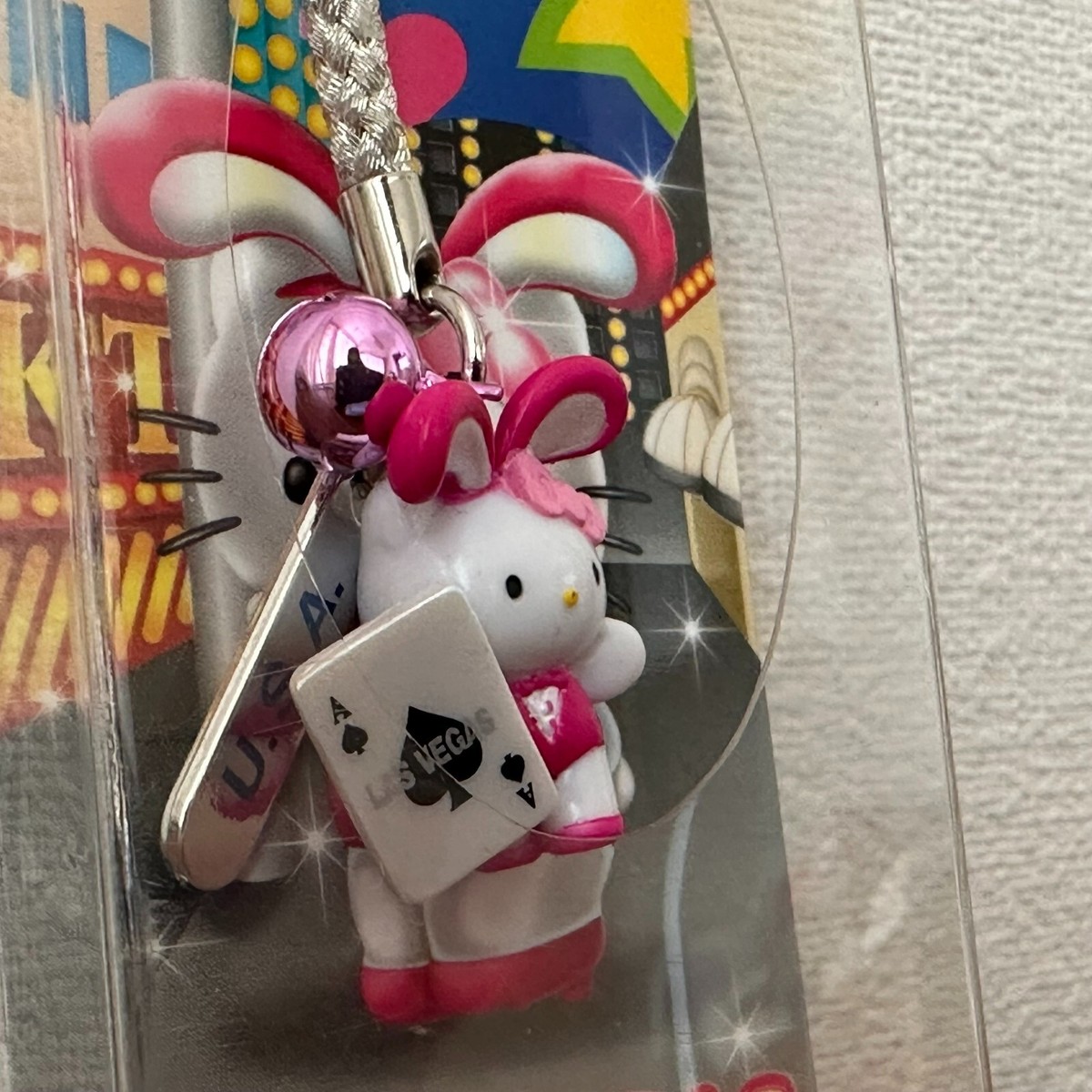 Rare Hello Kitty Vintage Keychain Charm Las Vegas Bunny Girl