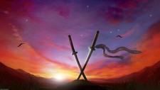 Landscape art sunset sword fantasy weapon sky sunlight Custom Gaming Mat Desk
