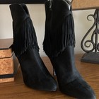 Nina New York "Tracy Sue" Black Suede Fringed Stiletto Heels Boots Booties 9M — photo 2