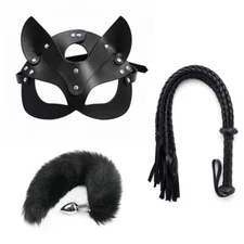Cosplay Fox Mask Tail Plug Metal Bead Half Cat Party Sexy Spanking Whip Women